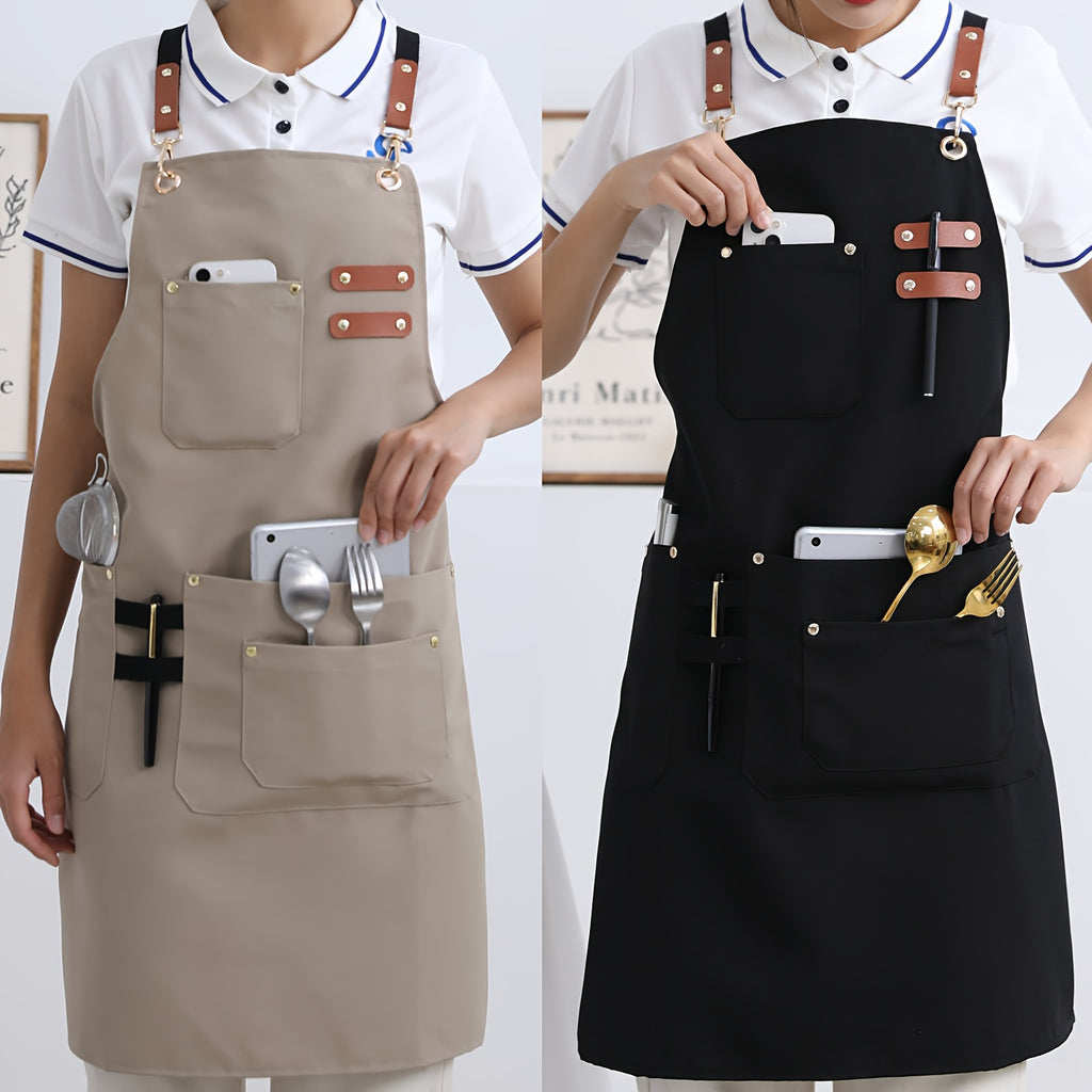 1pc Canvas Apron, High-end Design, Soft and Breathable, Four Pockets, Can be used in Restaurants, Kitchens and other occasions, Modern Apron