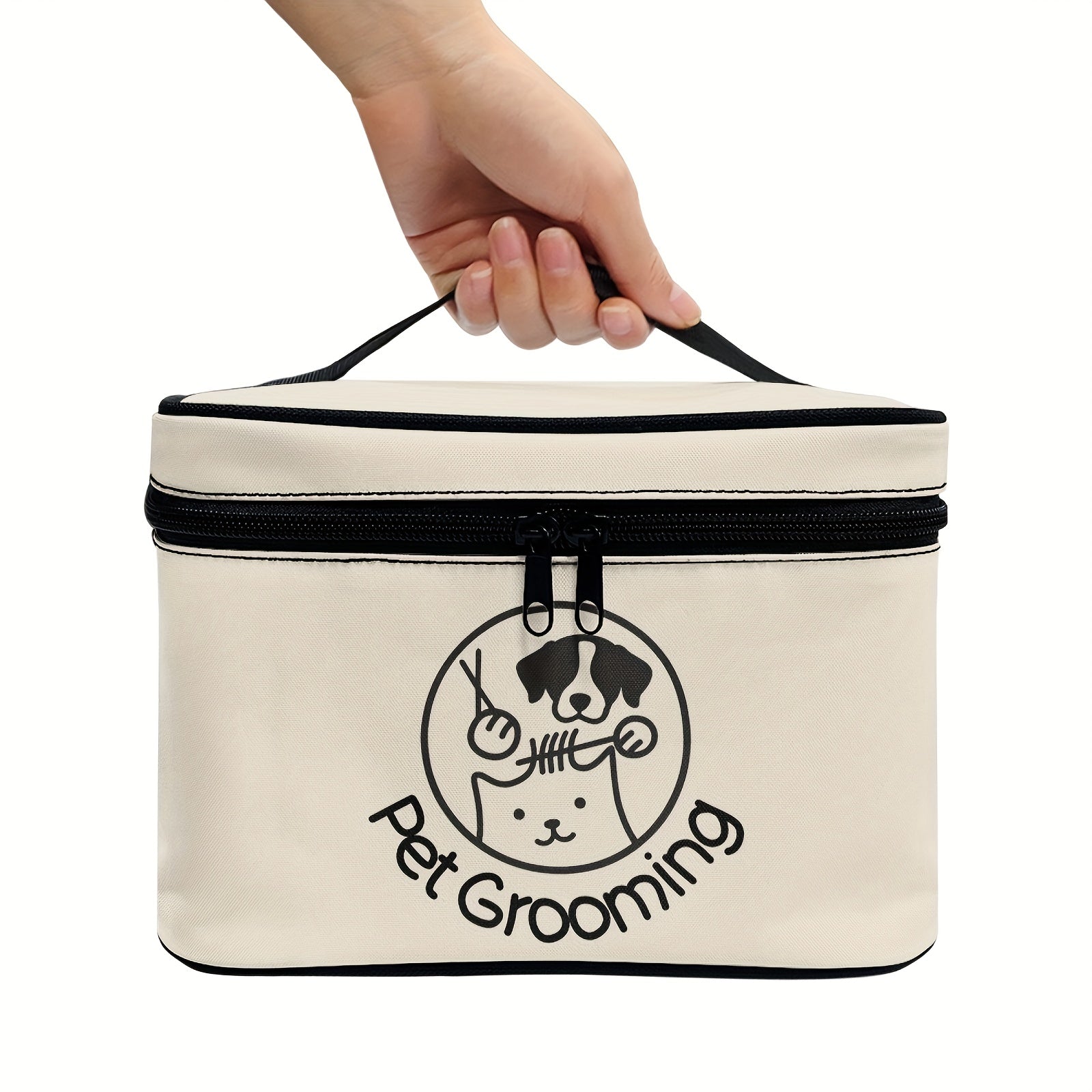 1pc Dog & Cat Grooming Kit Storage Bag with Top Handle and Double Zipper Design, Multi-Compartment Pet Care Organizer for Home and Travel Use - Ideal Gift for Pet Lovers, Pet Grooming Supplies, Playful Dog Design, Secure Zipp