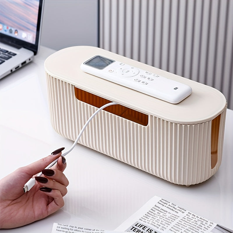 Boîte de rangement durable multifonction pour câbles d’alimentation et de données, design robuste avec surface texturée, pratique pour maison ou bureau.