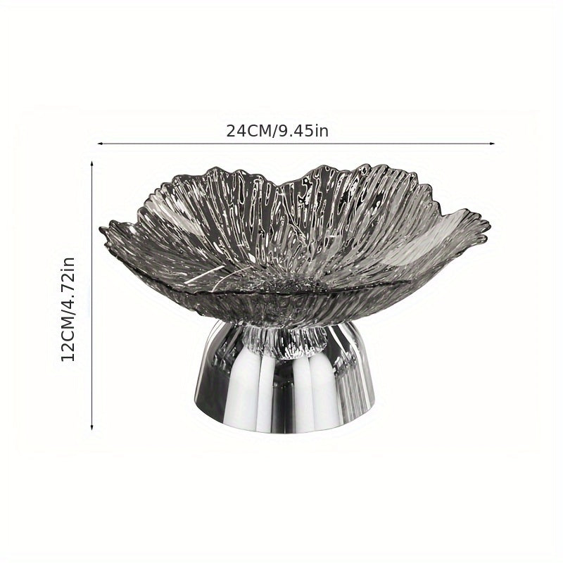 Bol à fruits élégant en forme de pétale Base dorée, plastique sûr pour aliments, idéal pour maison, fêtes ou restaurants, parfait pour servir raisins, pommes et oranges.