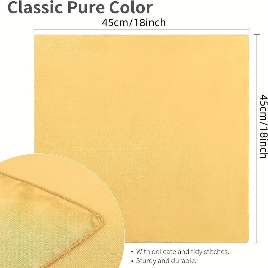 Lot VIJIV 12 pcs : 6 ronds de serviette dorés et 6 serviettes satin 17×17 cm, idéal mariages et fêtes.