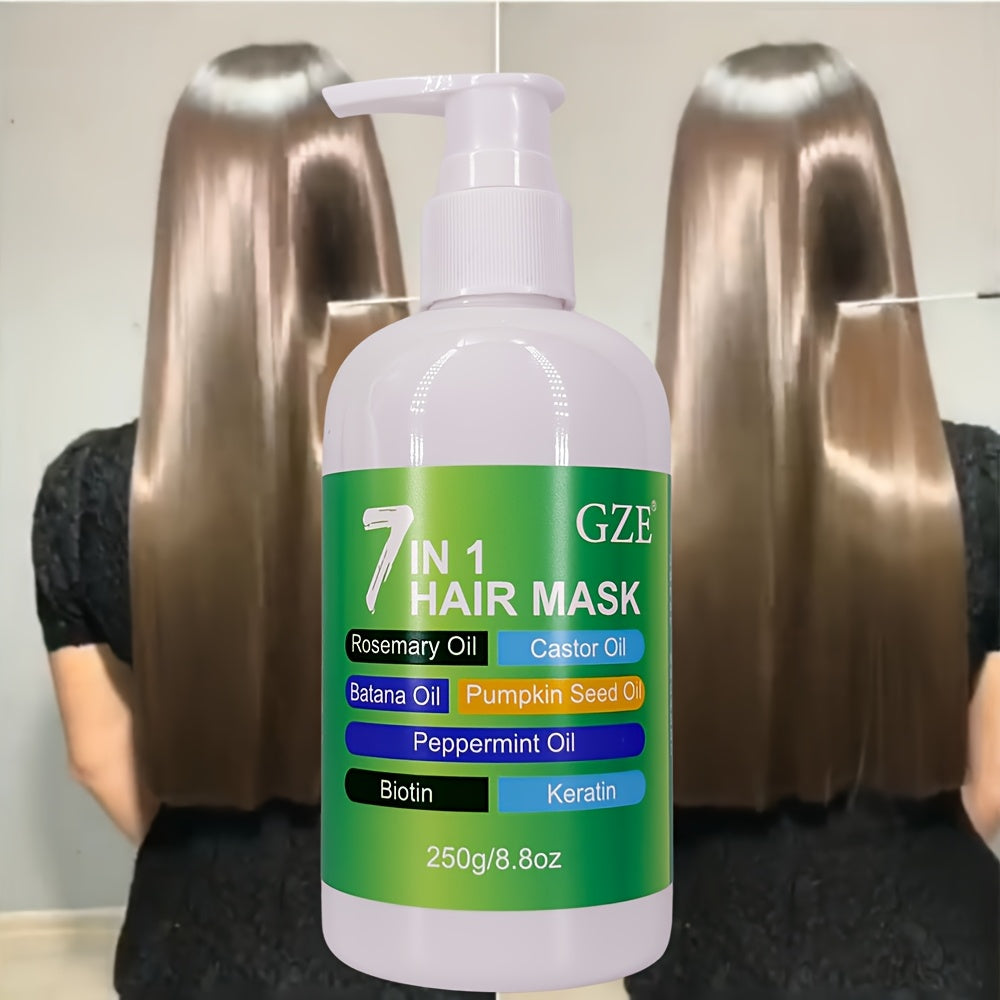 Masque capillaire GZE 7-en-1, profond soin réparateur, anti-casse et pointes fourchues, hydrate cheveux secs, enrichi en huiles, biotine et kératine.