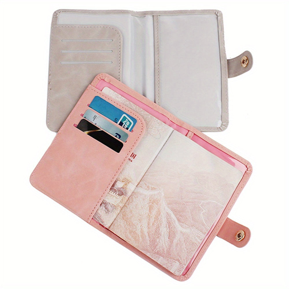 Porte-passeport en simili cuir élégant Résistant, multiple emplacements cartes, bords cousus, design avion doré, parfait pour étudiants, couples et voyageurs.