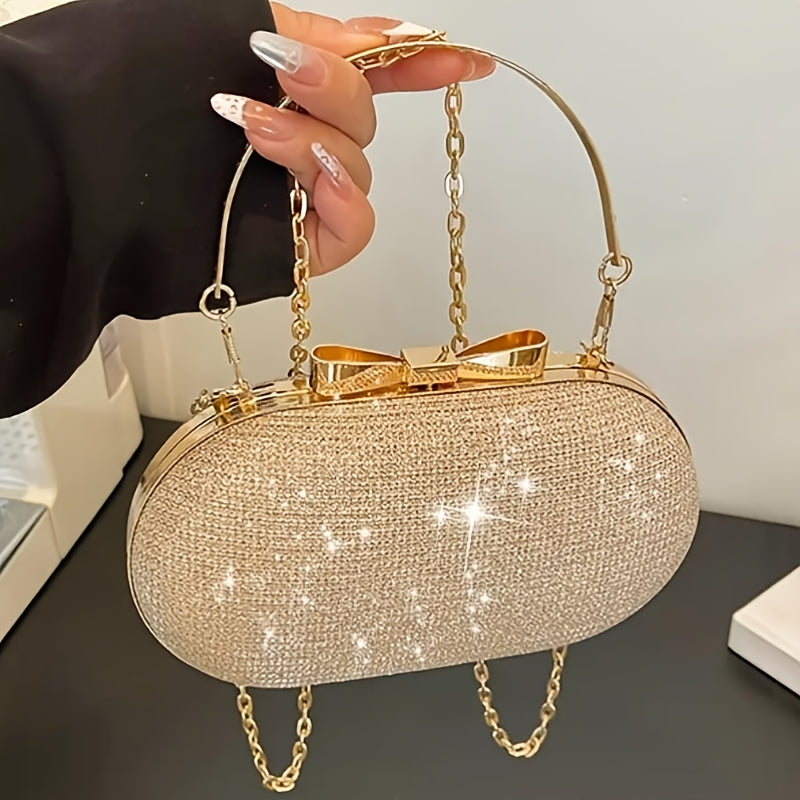 Sac à main élégant en sequins, style luxe discret, pochette de soirée avec chaîne, adapté toutes saisons, idéal banquet, rendez-vous et cadeau raffiné.