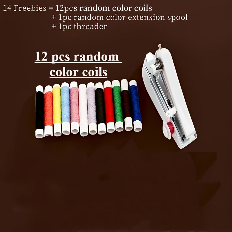 Mini machine à coudre portable, manuelle et facile à utiliser, idéale pour couture à domicile, compacte et pratique, couleur blanche.