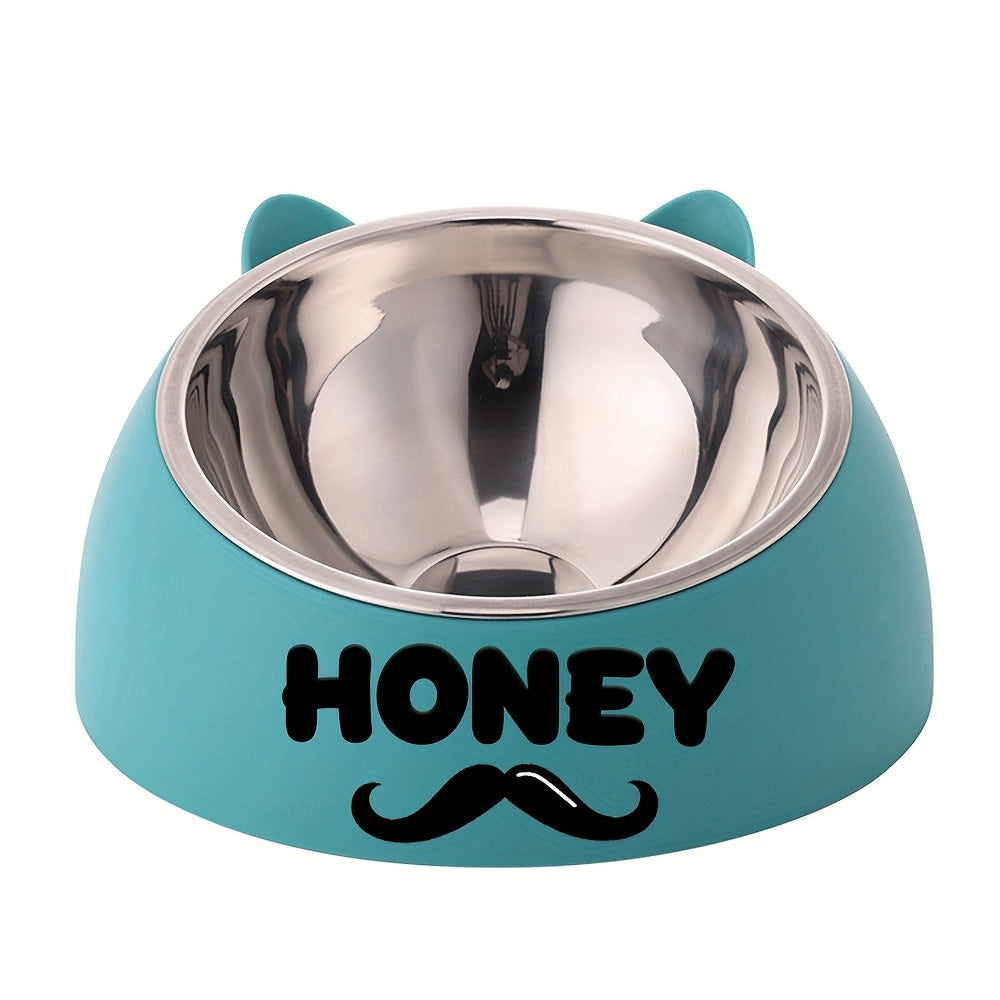 Bol incliné personnalisé en acier inoxydable pour chats et chiens, protège le cou, gravure possible, durable, accessoire repas idéal pour animaux.