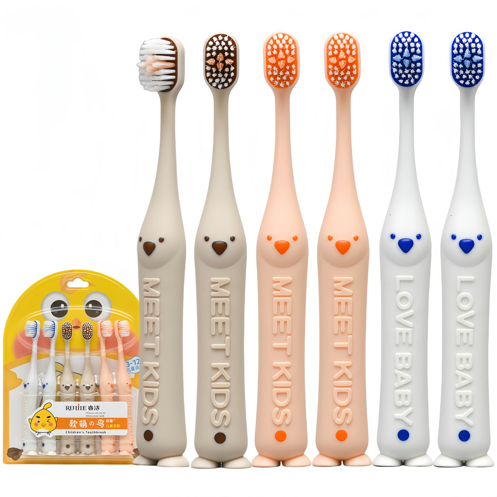 Set de 6 brosses à dents souples “S” – Poils en nylon, animaux mignons, couleurs variées, adaptées aux enfants 3-12 ans.