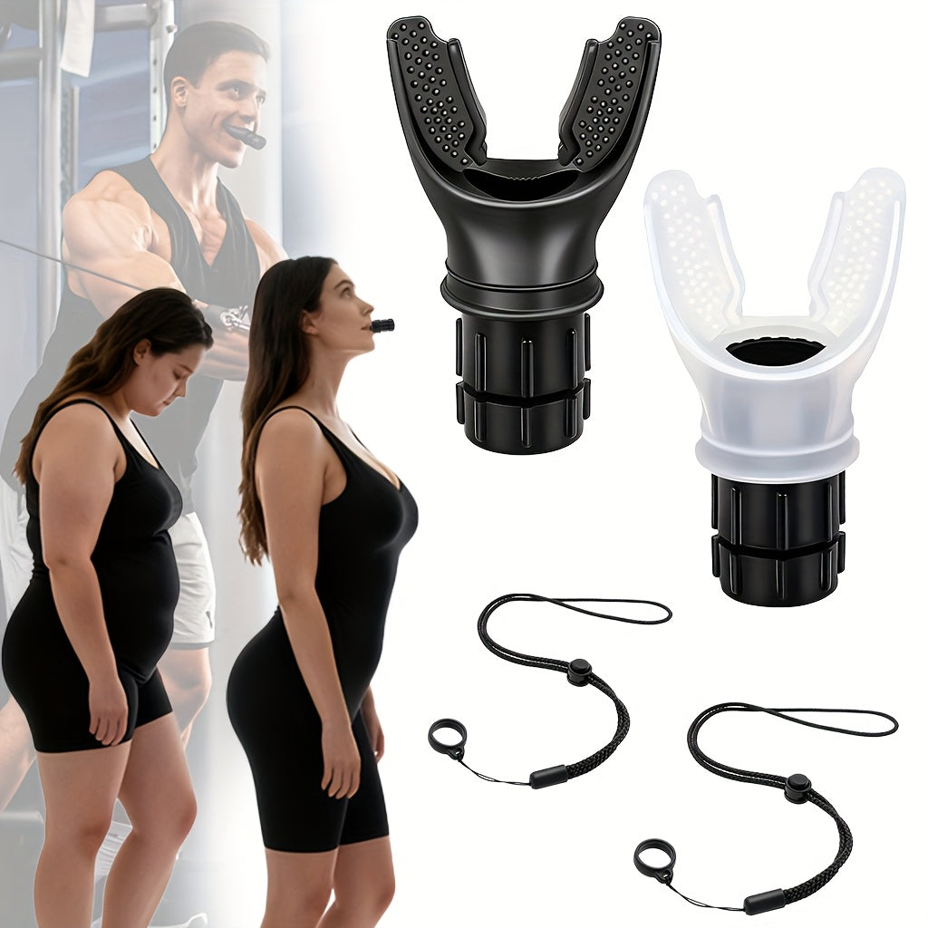 Entraîneur respiratoire réglable avec résistance ajustable, base antidérapante portable, embout ergonomique, améliore capacité pulmonaire pour adultes et sportifs.