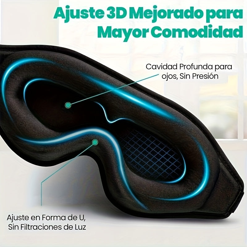 1pc 3D Contoured Sleep Mask - 100% Blackout Noise Reducing &amp; Adjustable Strap, Soft Comfort Fit for Men &amp; Women, Hypoallergenic Eye Cover for Night, Travel, Office, Yoga - Face Mask (No Scent, Whiteout Effect), Holiday Essent