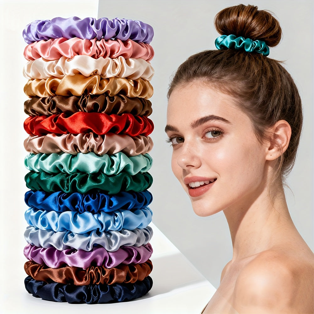 50pcs Satin Scrunchies - Elegant Hair Ties with Pastel &amp; Vibrant Colors (Pink, Green, Purple, Orange, Red, Yellow, Brown, Teal, Navy, Light, Dark, Light Green, Dark Green, Light Purple, Dark Purple, Light Orange, Dark Orange,