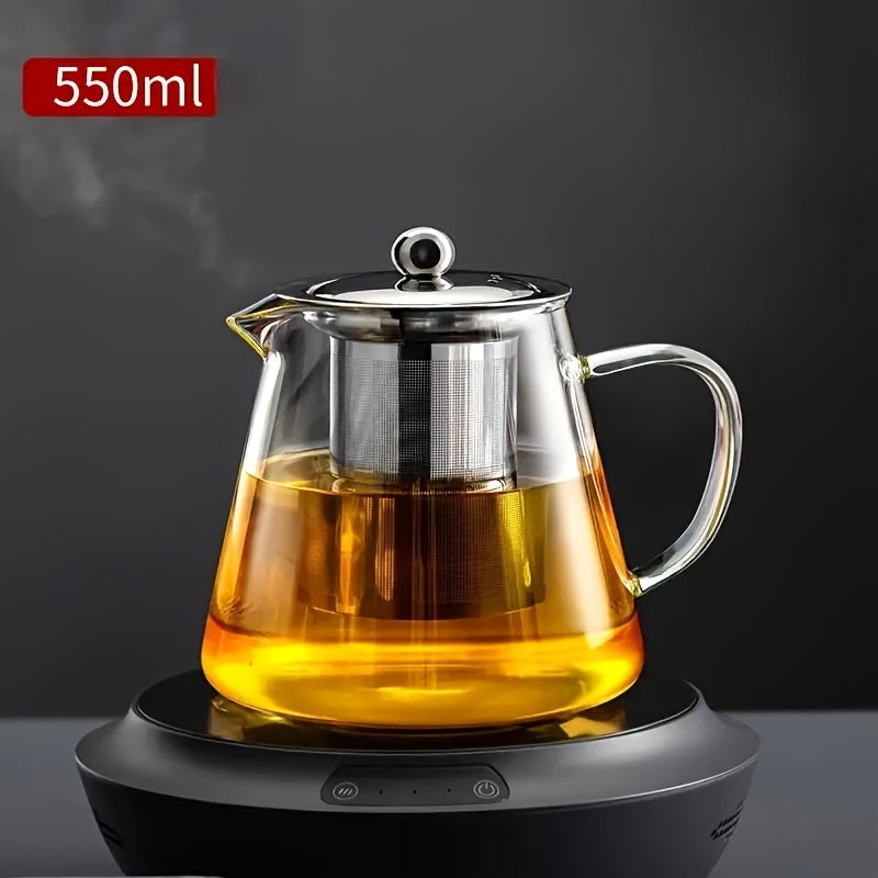 Premium Thick Glass Teapot with Stainless Steel Infuser - Heat-Resistant, Dishwasher Safe for Coffee, Blooming &amp; Loose Leaf Tea