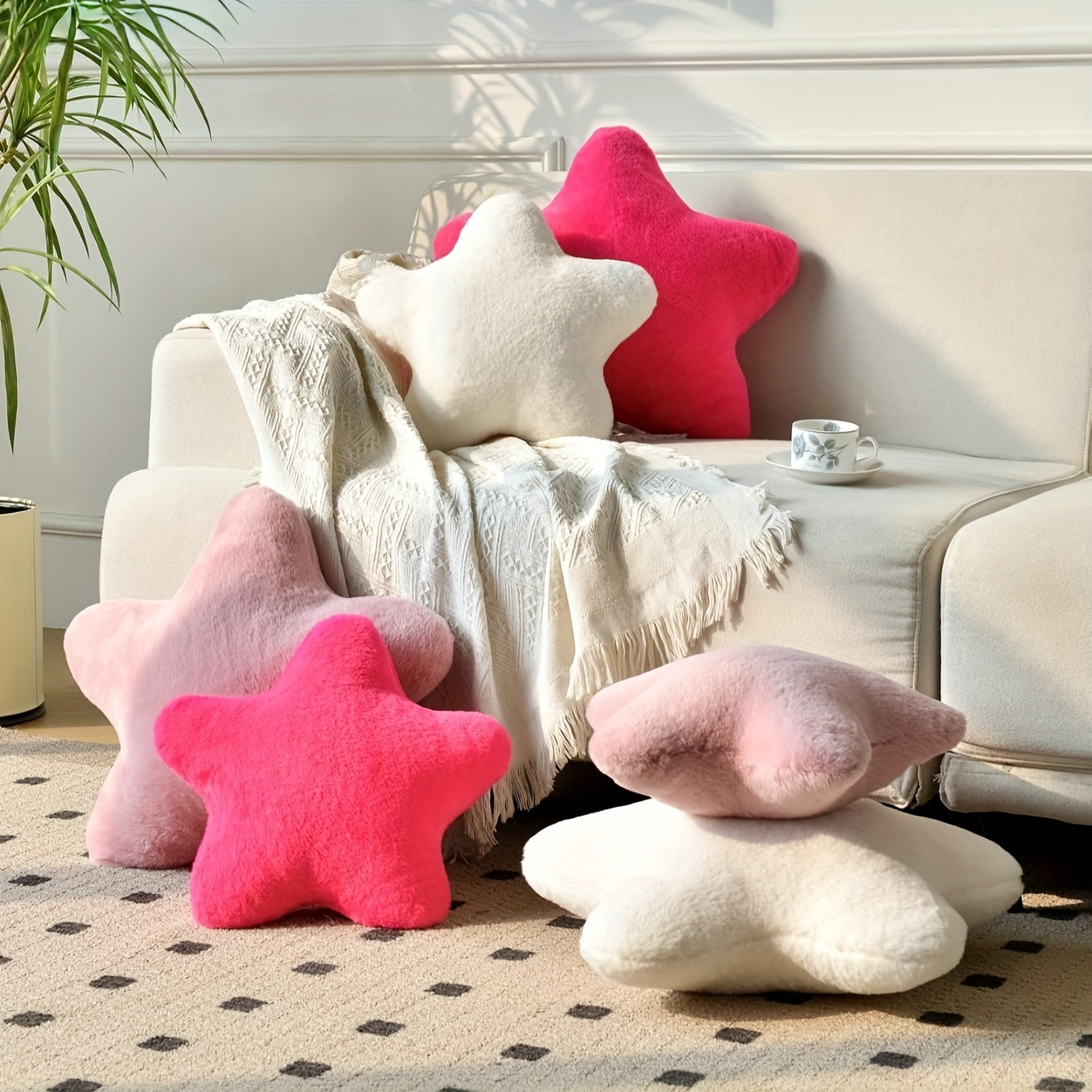 Star-Shaped Decorative Pillow - Soft Faux Rabbit Fur Cushion for Bed, Sofa &amp;amp; Camping, Contemporary Home Decor in Pastel Purple, Pink &amp;amp; Beige, Valentine&#39;s Gift for Lover &amp;amp; Daughter, Bedroom Decor | Contemporary Decor | Hand Wa