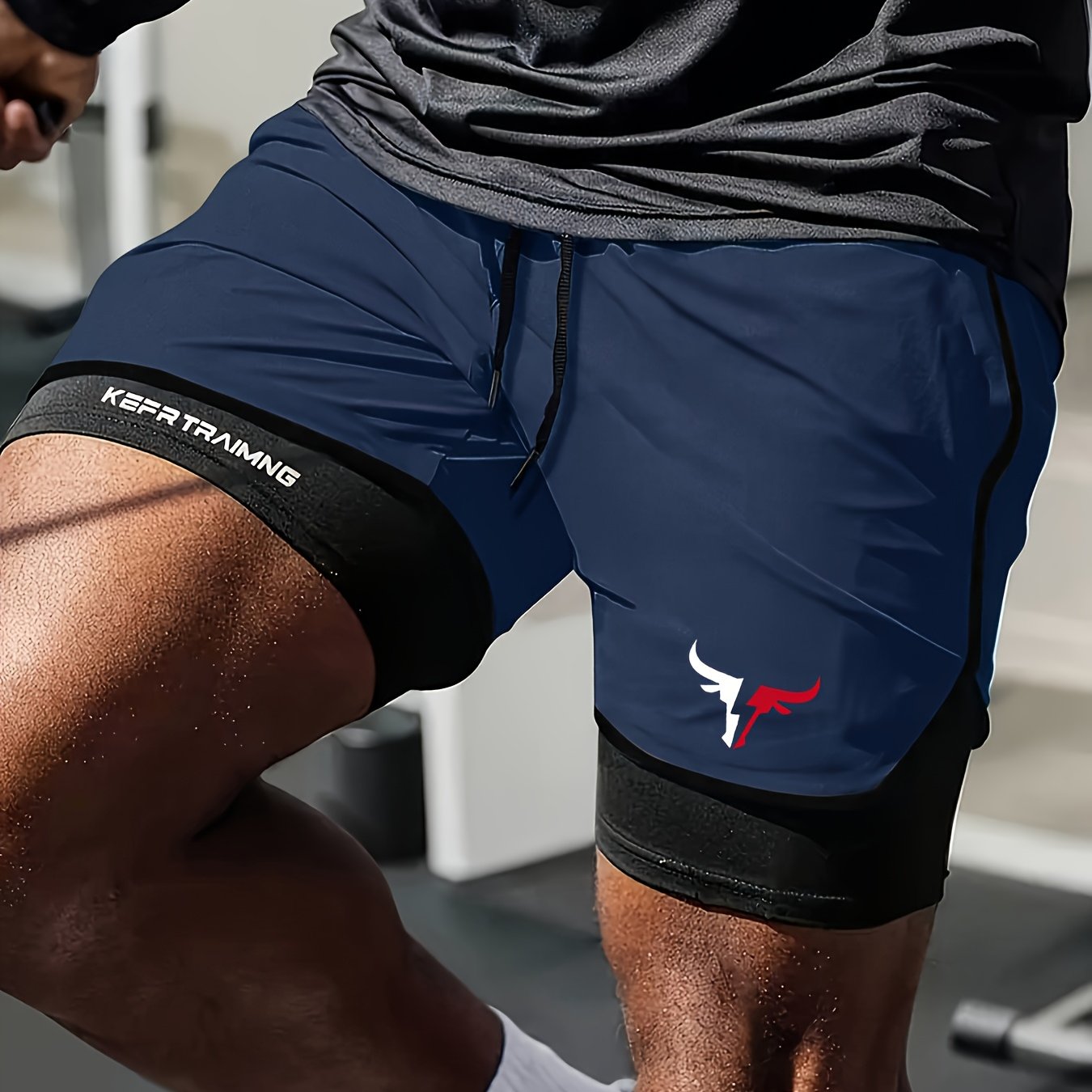 Shorts hommes 2-en-1, séchage rapide, respirants avec doublure mesh et poches, parfaits pour gym, randonnée et activités plage.