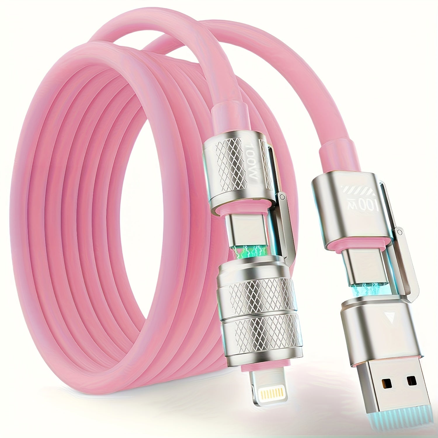 Câble de Charge 4-en-1 USB-C 100W : Type C/A vers C/Lightning, compatible iPhone, MacBook, iPad, Samsung, Huawei, Xiaomi, recharge multiple universelle.