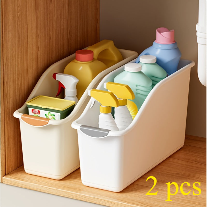 2pcs Plastic Multifunctional Storage Bins Set, Curved Design for Home Organization, Ideal for Cleaning Products And Household Essentials, Storage Bins for Home Organization, Baskets, Bins & Containers for Home Organization