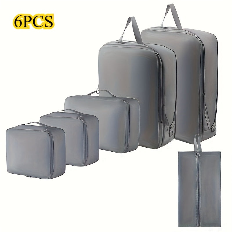Lot de 6 cubes de rangement compressibles en polyester, durables, sans impression, idéaux pour vêtements, accessoires et organisation de bagages.