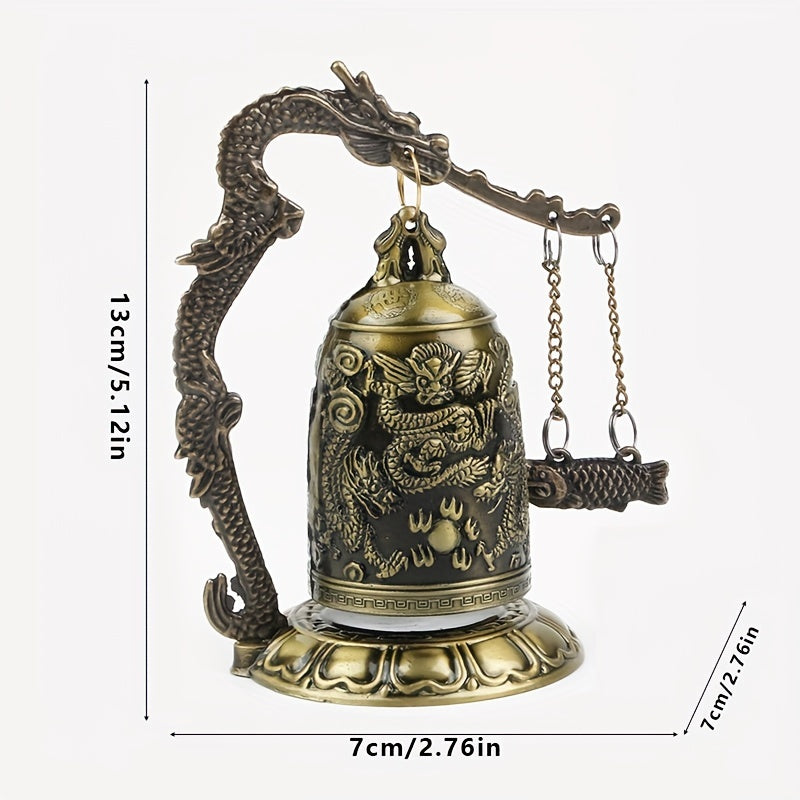 Cloche dragon en bronze artisanale, style chinois ancien, décoration Feng Shui pour maison, bureau ou chambre, porte-bonheur.