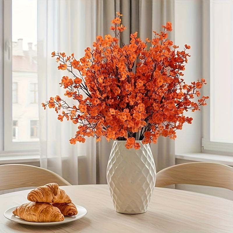 Lot de 12 fleurs artificielles automnales orange Tissu réaliste, parfait pour décoration maison, cuisine, centre de table, chambre et fêtes comme mariages, Halloween ou Noël.