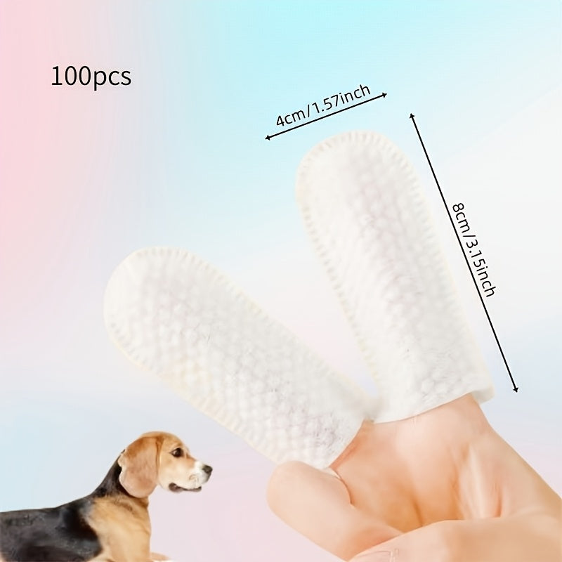 Couvre-doigts jetables pour nettoyage d'animaux (100 pcs). Idéal pour enlever le tartre, nettoyer les oreilles et assurer une haleine fraîche.