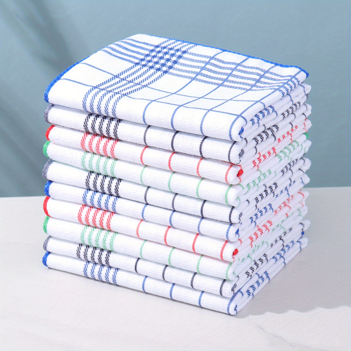 Lot 5/10 torchons absorbants 40x60 cm : séchage rapide, sans peluches, parfaits cuisine et service. Polyester, motifs carreaux.