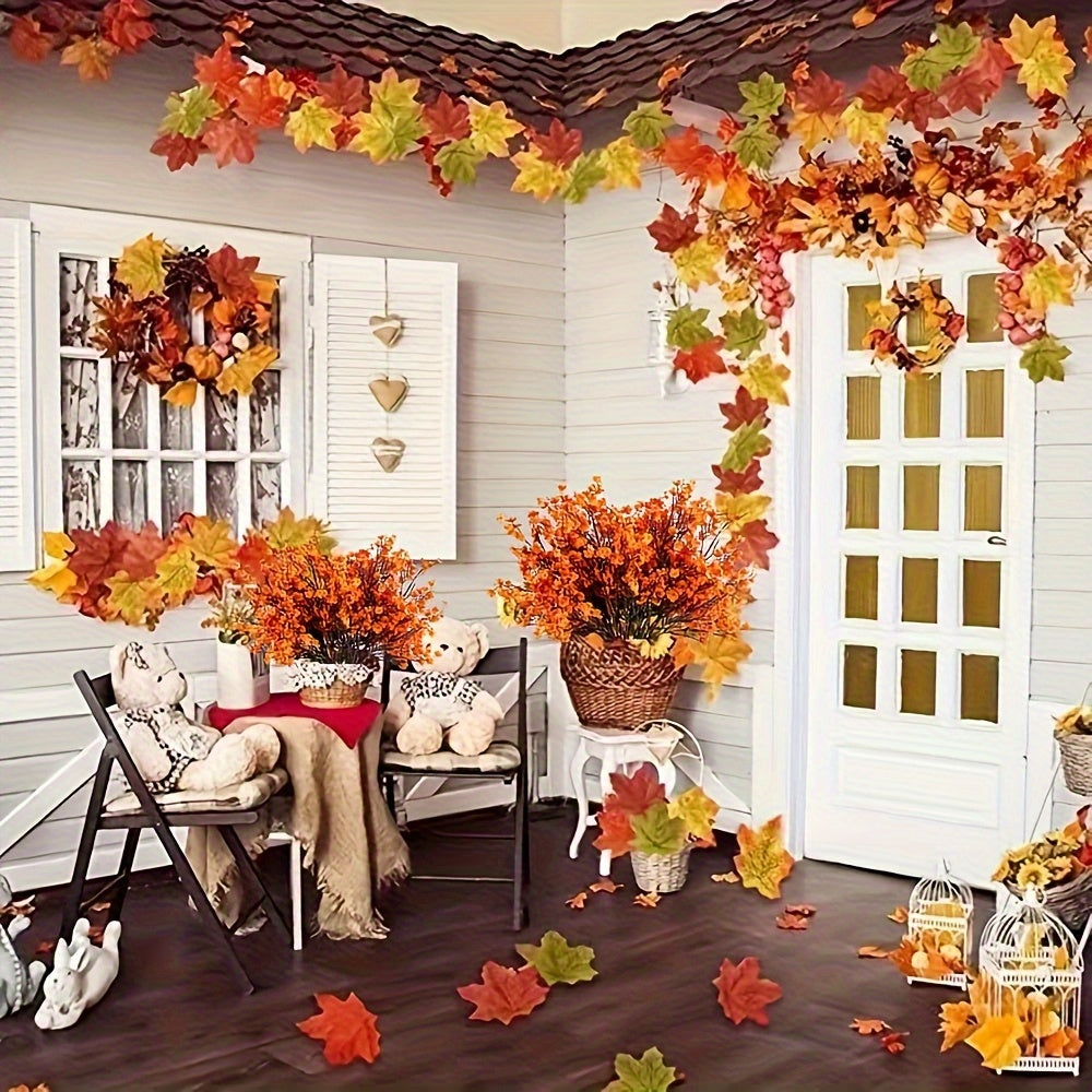 12pcs Vibrant Autumn Orange Artificial Flower Bouquet - Lifelike Fabric Flowers for Home &amp; Kitchen Decor, Perfect for Dining Table Centerpieces, Bedroom Accents &amp; Holiday Celebrations (Weddings, Halloween, Christmas) - No Con
