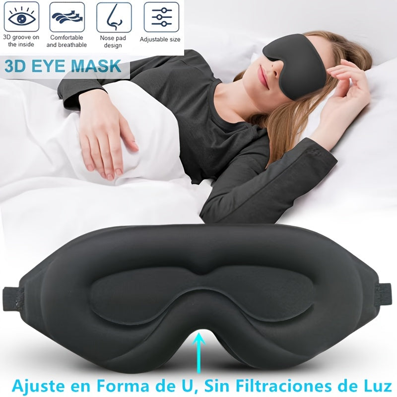 1pc 3D Contoured Sleep Mask - 100% Blackout Noise Reducing &amp; Adjustable Strap, Soft Comfort Fit for Men &amp; Women, Hypoallergenic Eye Cover for Night, Travel, Office, Yoga - Face Mask (No Scent, Whiteout Effect), Holiday Essent