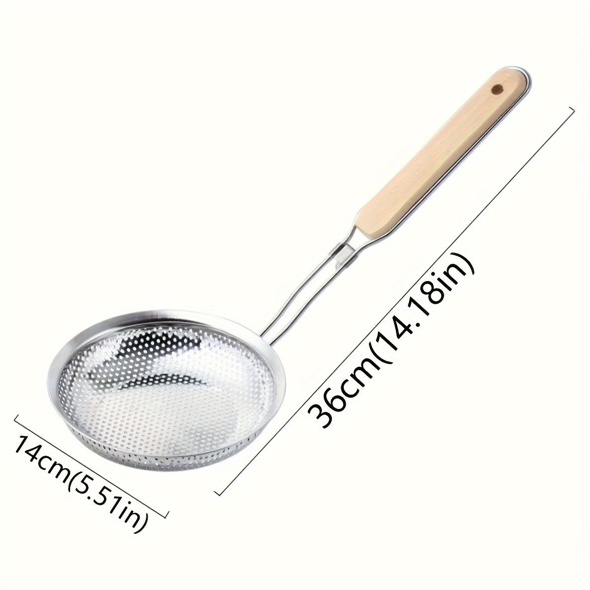 Premium Stainless Steel Colander with Wooden Handle - Fine Mesh Skimmer Spoon for Cooking, Food Prep &amp; Grease Filtering - Ideal for Pasta &amp; Noodles, Perfect for Home Kitchens &amp; Restaurants