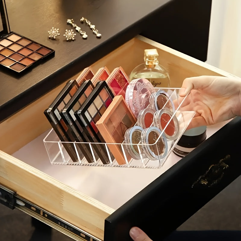 7-Compartment Clear Plastic Makeup Organizer - Lipstick & Eyeshadow Holder, Cosmetic Storage Tray for Bathroom Essentials