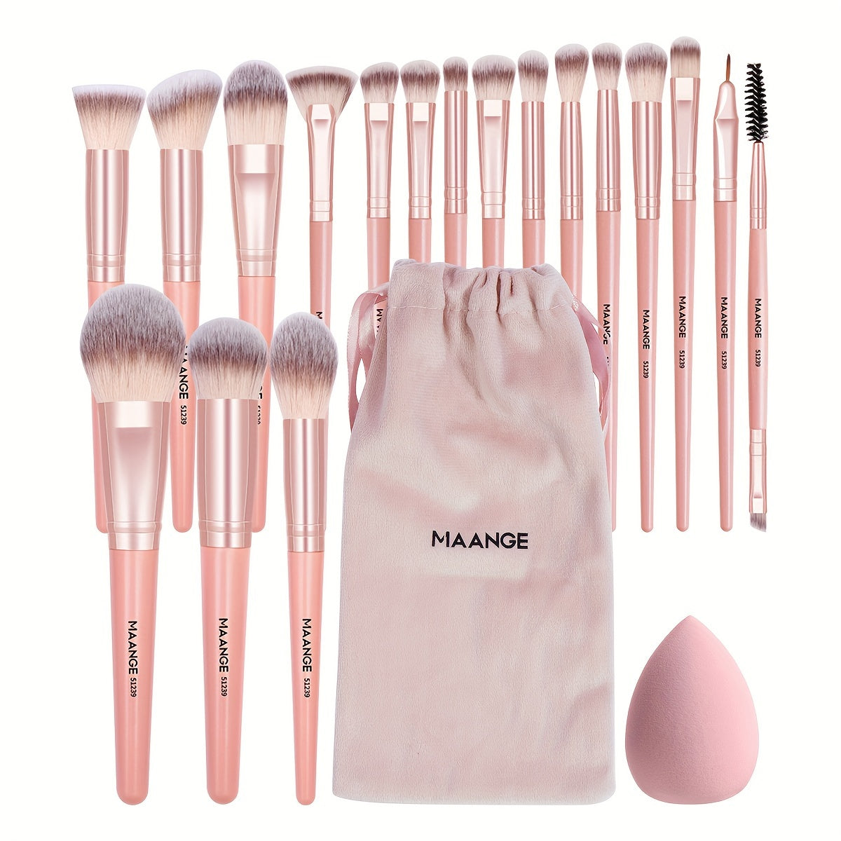 MAANGE 20pcs Professional Makeup Brush Set, Including 18 Makeup Brushes + Flannel Bag + 1 Large Water Drop Makeup Egg, Soft Bristle Makeup Brush, Foundation Brush, Eyeshadow Brush, Blending Brush, Concealer Brush, Eyeliner Brush