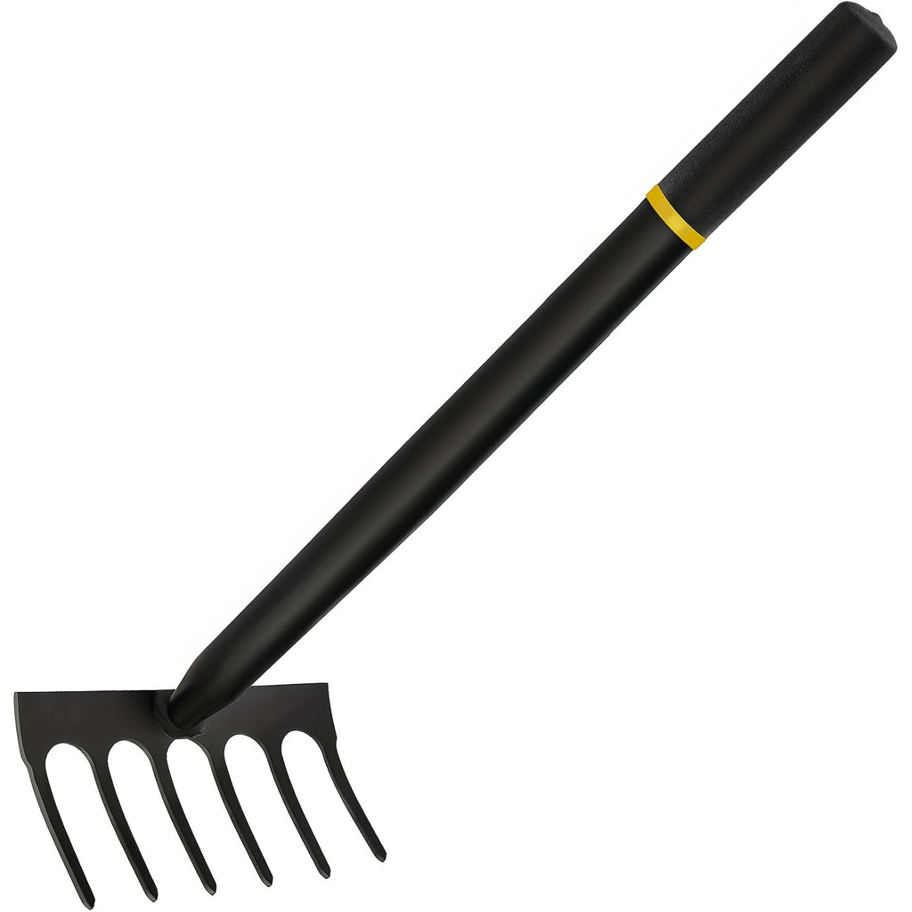 1pc Chuangyi Network Heavy Duty Carbon Steel Garden Hand Rake with Ergonomic Rubber Grip - Multi-Pronged Mini Hand Cultivator for Digging, Raking Leaves, Weeding, Lawn Care &amp; Soil Aeration - Durable Gardening Tool, Weeding Eq
