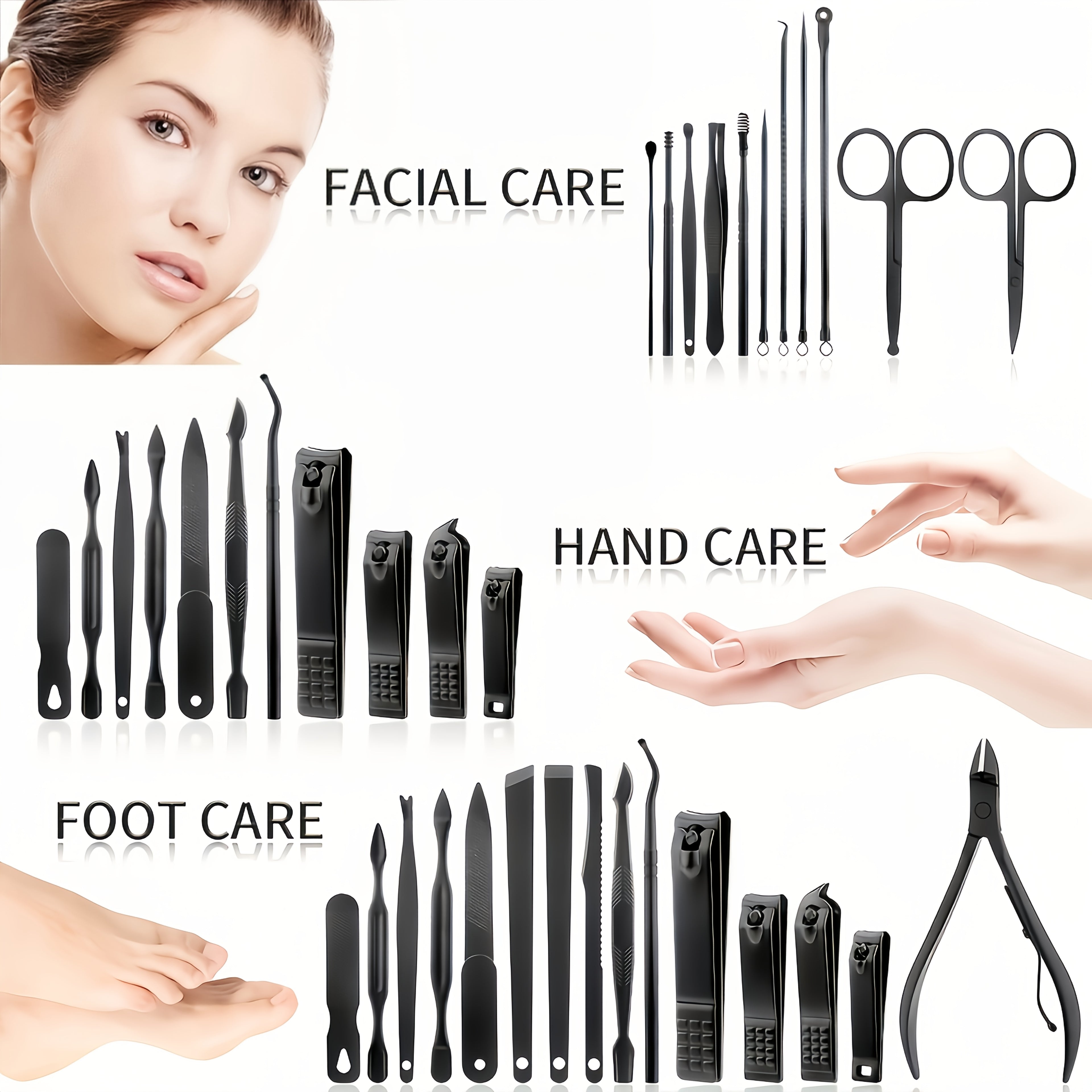 26-in-1 Professional Manicure Pedicure Set - Heavy-Duty Black Stainless Steel Complete Nail Care Kit with Leather-like Travel Case, Foldable Grooming Tools (Nail Clippers, Cuticle Trimmer, Remover, Cuticle Pusher) for Men &amp; W