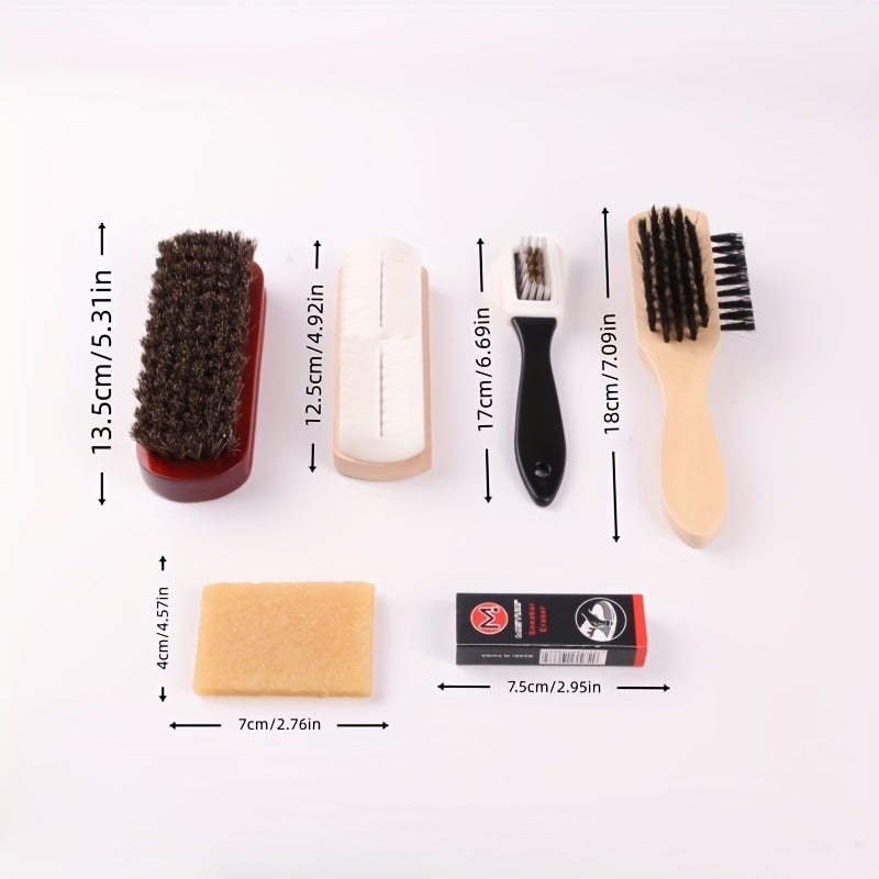 7pcs Variety Shoe Brush Kit - Double-Sided Shoe Polish Applicator &amp; Horse Hair Brushes for Polishing - Nubuck &amp; Suede Brush for Shoes, Soft Leather Cleaning with Microfiber Cloth