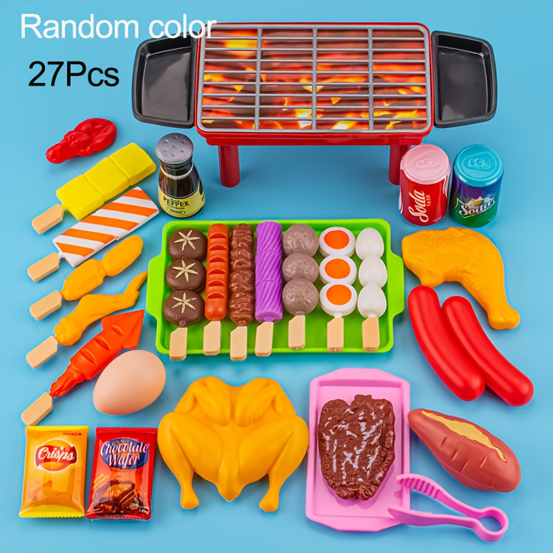 Set de jeux de cuisine, aliments et accessoires de barbecue simulés, idéal pour stimuler imagination et apprentissage des enfants.