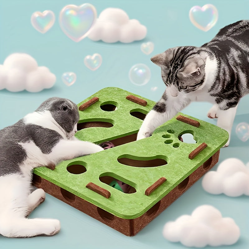 Interactive Cat Toy with Maze Tunnel &amp; Bell Ball - Durable Felt Material, No Batteries Needed, Geometric Design for Indoor Cats, Mental Stimulation &amp; Exercise, All Breeds &amp; Sizes, Cat Toy Interactive, Playful Design, Sturdy C