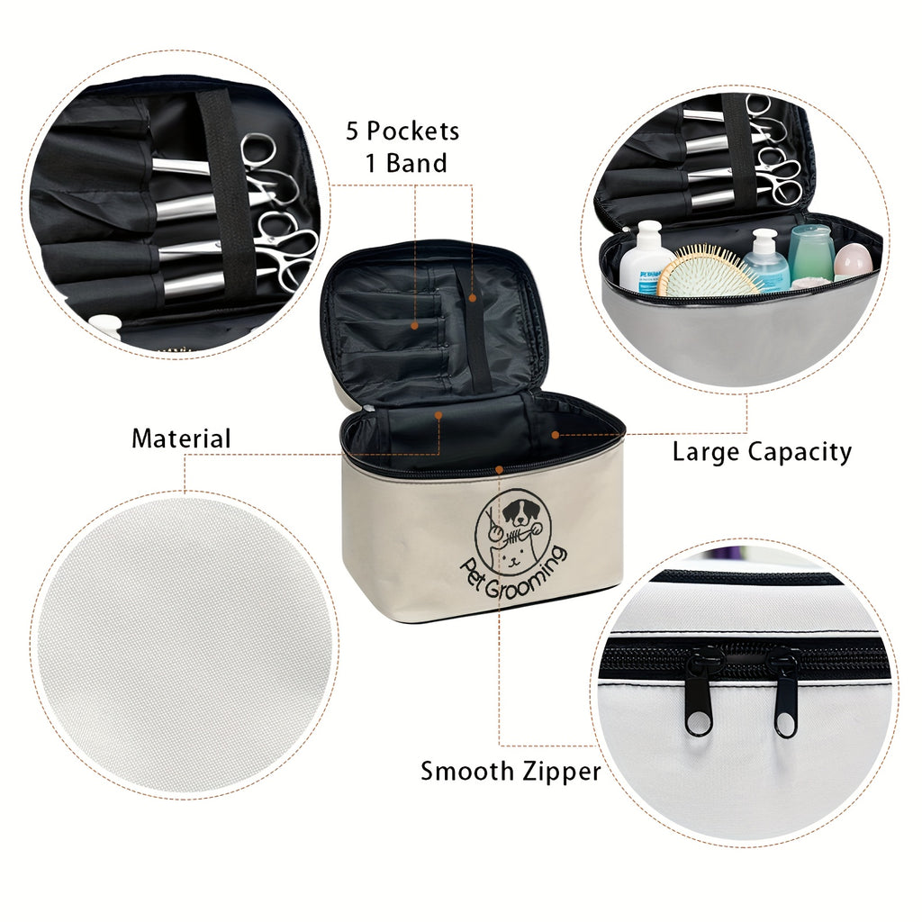 1pc Dog & Cat Grooming Kit Storage Bag with Top Handle and Double Zipper Design, Multi-Compartment Pet Care Organizer for Home and Travel Use - Ideal Gift for Pet Lovers, Pet Grooming Supplies, Playful Dog Design, Secure Zipp