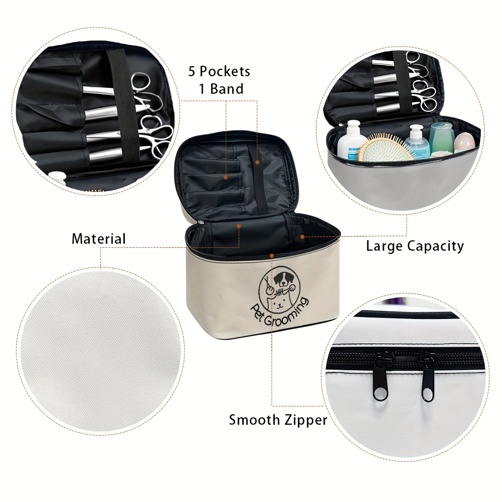 1pc Dog & Cat Grooming Kit Storage Bag with Top Handle and Double Zipper Design, Multi-Compartment Pet Care Organizer for Home and Travel Use - Ideal Gift for Pet Lovers, Pet Grooming Supplies, Playful Dog Design, Secure Zipp
