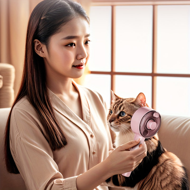 Brosse de toilettage 3-en-1 pour chats et chiens, électrique à vapeur, spray et peigne flottant, outil batterie pour soins animaux.