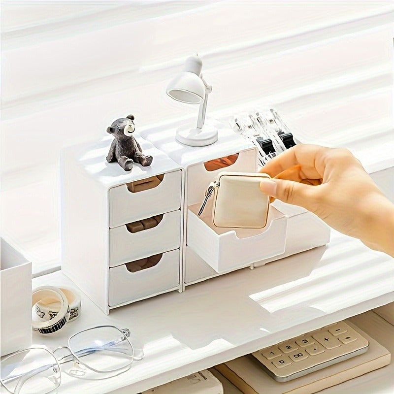 2pcs White 3-Tier Plastic Drawer Organizer Boxes - Compact & Cute Design for Office Supplies, Hair Clips, Jewelry & Cosmetics - Perfect for Desk and Home Organization, Multi-Purpose Storage Solution, Desk Organizer | Minimali