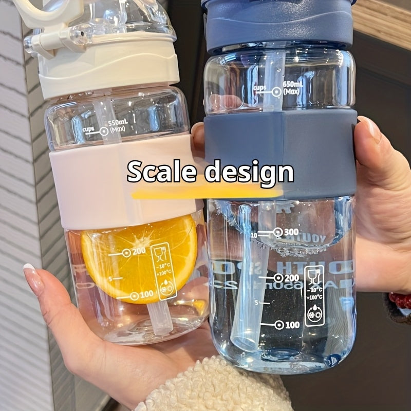 Gourde portable 550/650 ml ours cartoon avec paille et poignée, idéale pour école, sport, voyage et boissons été/hiver, parfait cadeau.