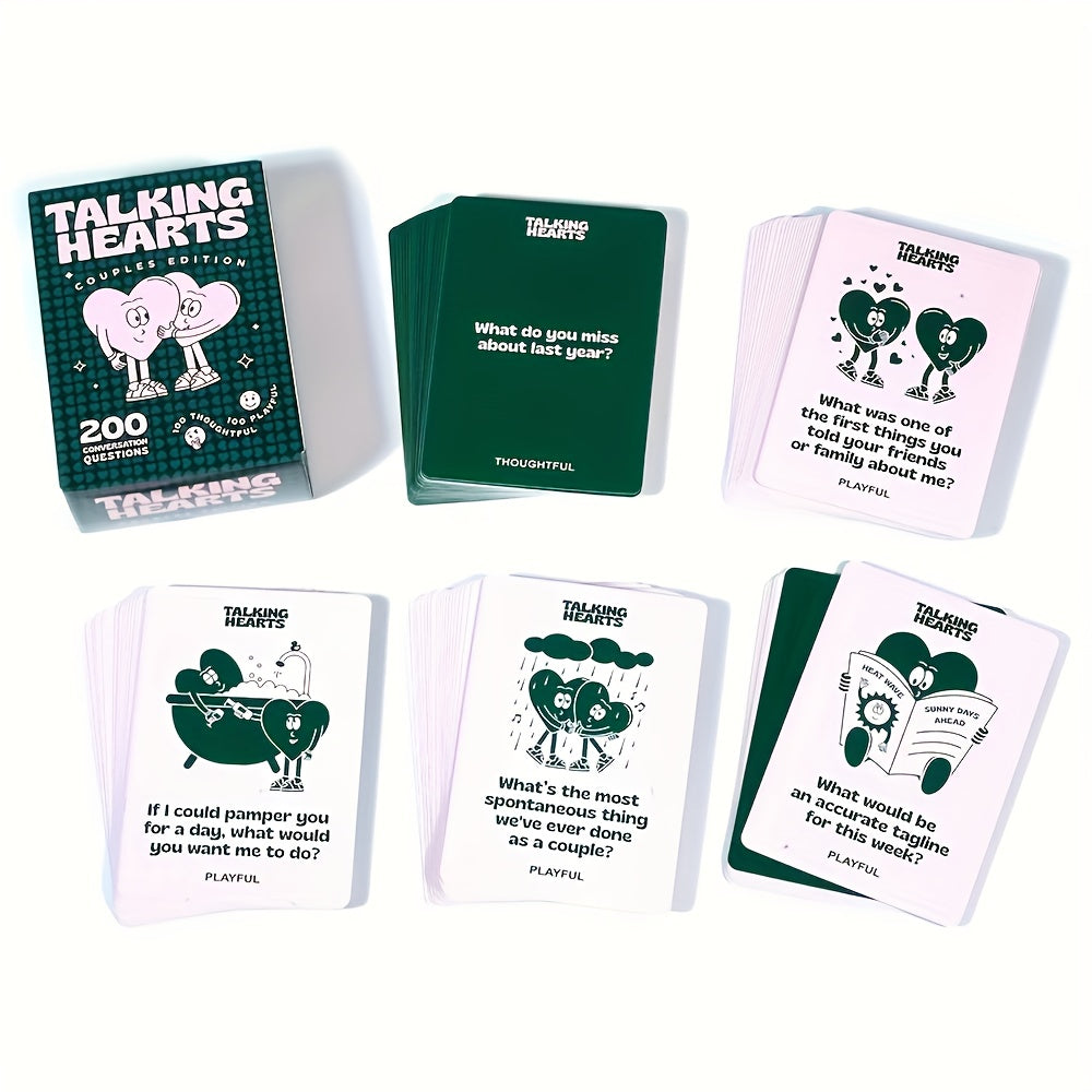 Cartes de conversation cœur, 200 questions plus 2 jokers, jeu romantique pour couples, idéal rendez-vous, voyage ou Saint-Valentin.