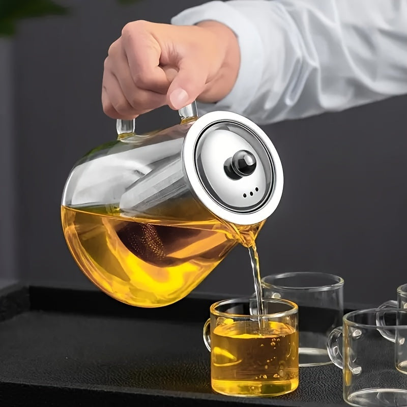Premium Thick Glass Teapot with Stainless Steel Infuser - Heat-Resistant, Dishwasher Safe for Coffee, Blooming &amp; Loose Leaf Tea