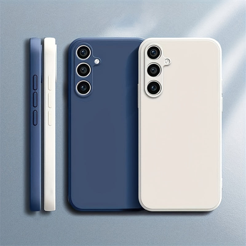 Coque carrée en silicone à bords droits pour Samsung Galaxy, offrant protection antichoc, prise en main sécurisée et design moderne minimaliste.