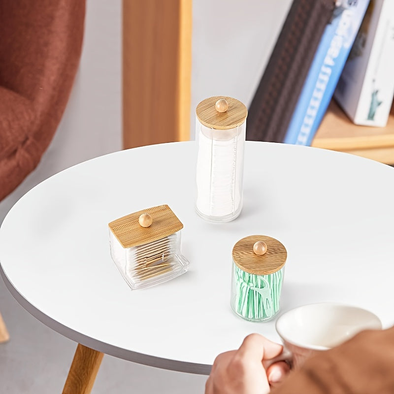 [Popular Choice] 2pcs/3pcs Swab Holder Set with Lids - Clear Organizer Canisters for Swabs, Pads &amp; Floss Storage in Bathroom, Dispenser, Ball, Storage Box for Home Organization, Canisters