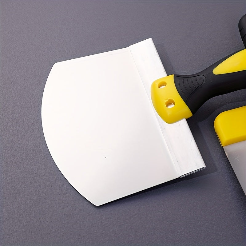 Truelle incurvée en acier inoxydable Outil épais en forme d’éventail pour plâtriers, ouvriers pétroliers, gratter cendres ou appliquer plâtre avec précision.