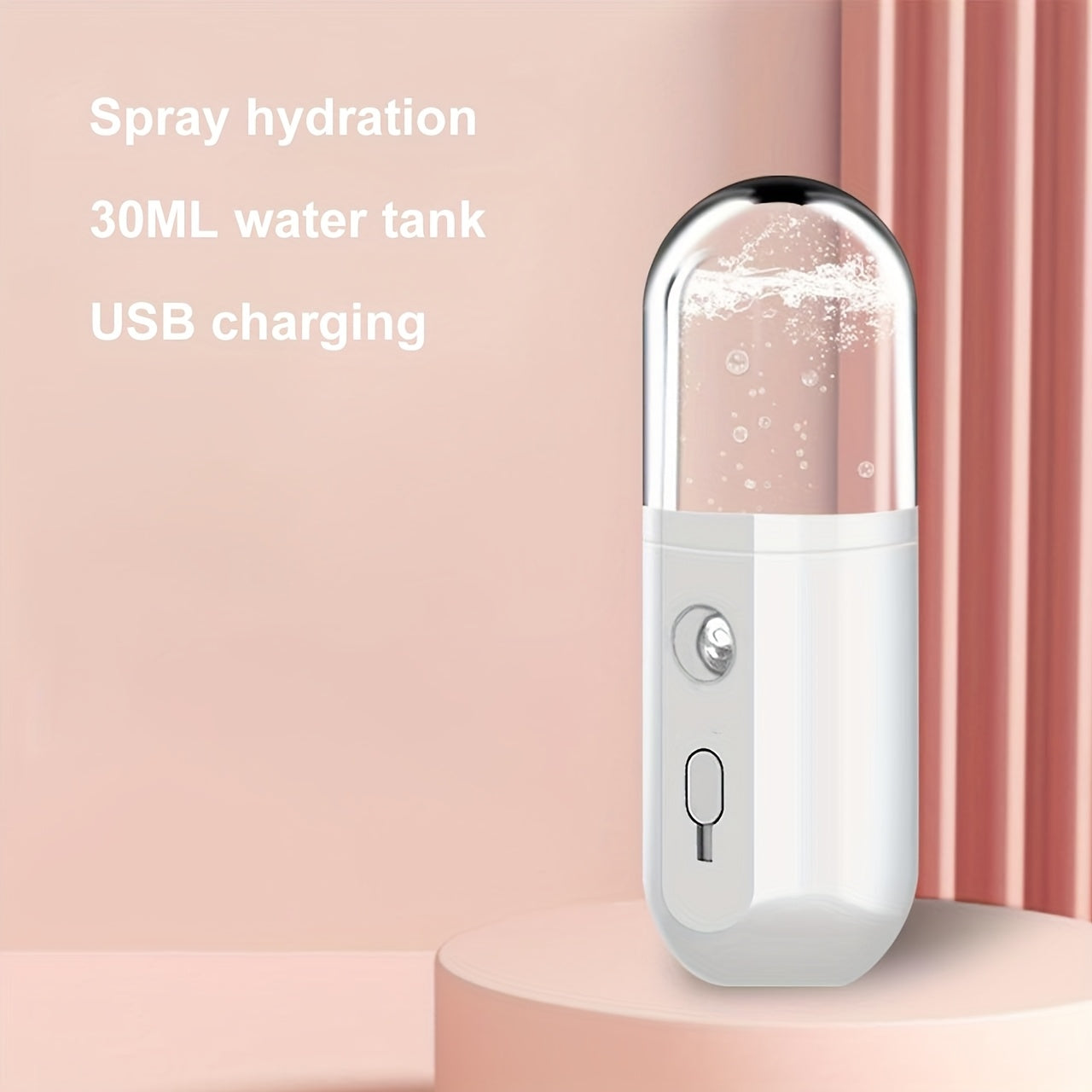 Appareil facial portable hydratant, nano atomiseur USB 30 ml, compact, vaporisateur pour visage, idéal maison, bureau et voyage, soin et maquillage quotidien.