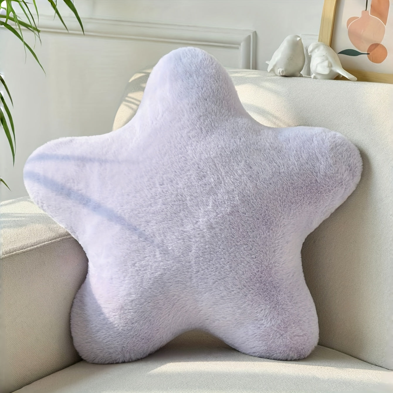 Star-Shaped Decorative Pillow - Soft Faux Rabbit Fur Cushion for Bed, Sofa &amp;amp; Camping, Contemporary Home Decor in Pastel Purple, Pink &amp;amp; Beige, Valentine&#39;s Gift for Lover &amp;amp; Daughter, Bedroom Decor | Contemporary Decor | Hand Wa
