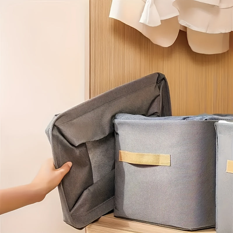 1pc Foldable Fabric Storage Basket with Handle - Beige, Classic Style, Perfect for Home, Office & Dorm Organization - Ideal for Clothes, Sundries & More, Shelf Baskets