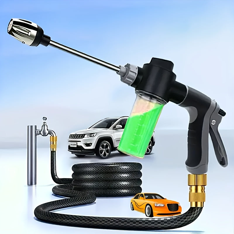 High-Pressure Car Wash Foam Gun with Long Handle - Adjustable Spray Nozzle, Foam Cannon &amp; Pressure Spray Bottle - Heavy-Duty Plastic Construction