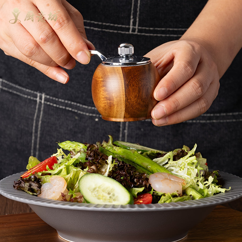 1pc Premium Wooden Pepper & Sea Salt Grinder - Manual Spice Mill with Adjustable Coarseness, Ideal for Freshly Ground Black Pepper & Sea Salt, Perfect for Steak & Salad Dressing Enthusiasts, Spice Grinder