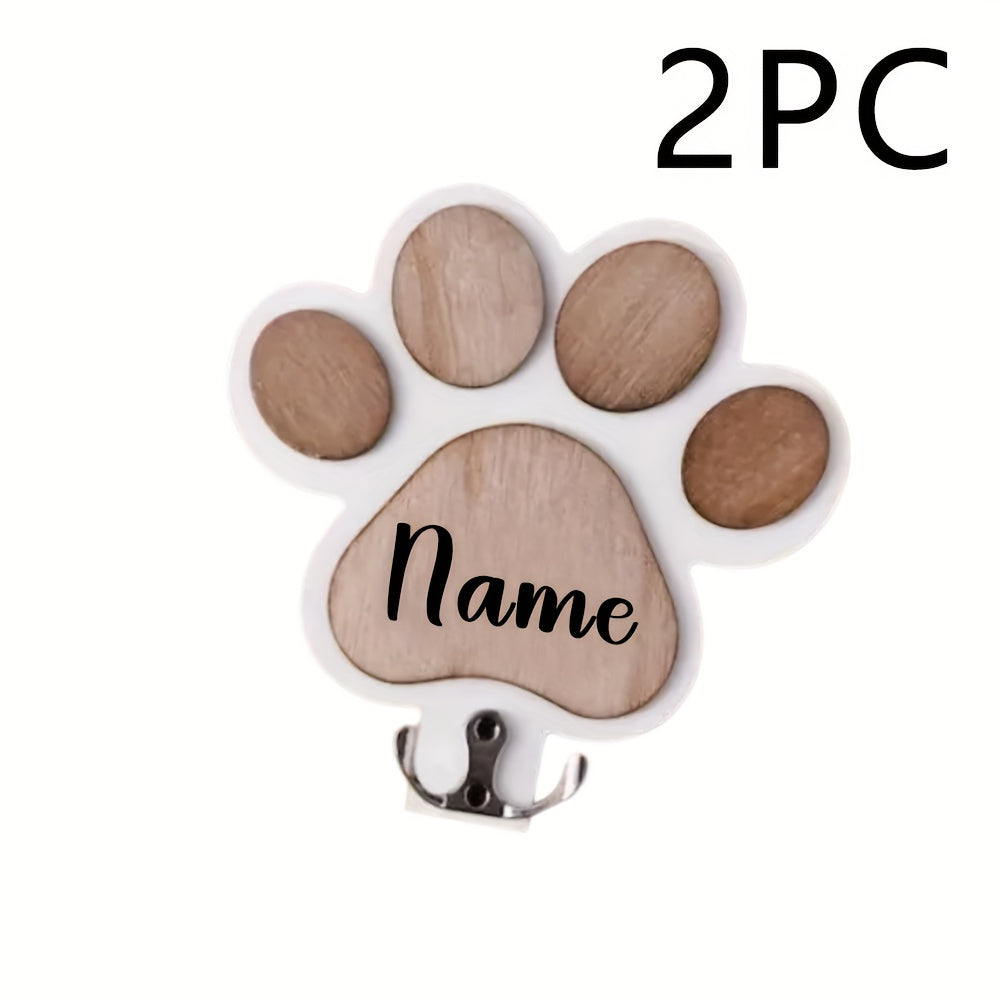 Patère murale en bois personnalisée, gravure empreinte de patte, pour laisses, colliers et manteaux, durable et décorative, cadeau idéal pour amoureux des animaux.